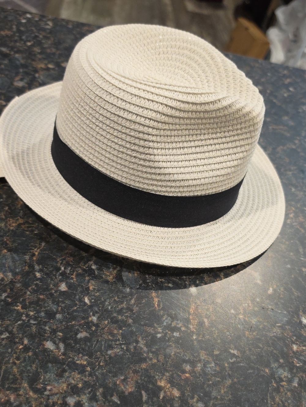 Women's White Straw Fedora with Black Band